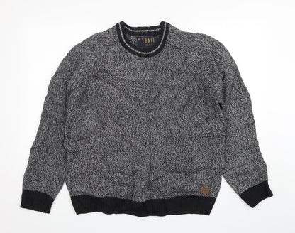 Trait  Mens Grey Round Neck  Acrylic Pullover Jumper Size L