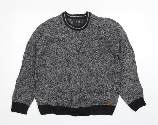 Trait  Mens Grey Round Neck  Acrylic Pullover Jumper Size L