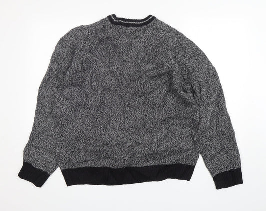 Trait  Mens Grey Round Neck  Acrylic Pullover Jumper Size L