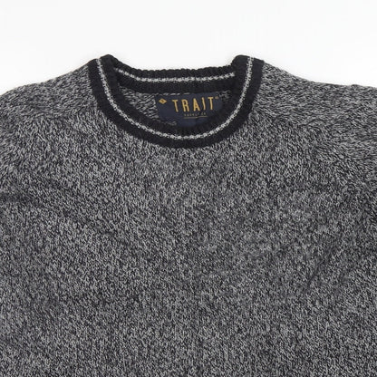 Trait  Mens Grey Round Neck  Acrylic Pullover Jumper Size L