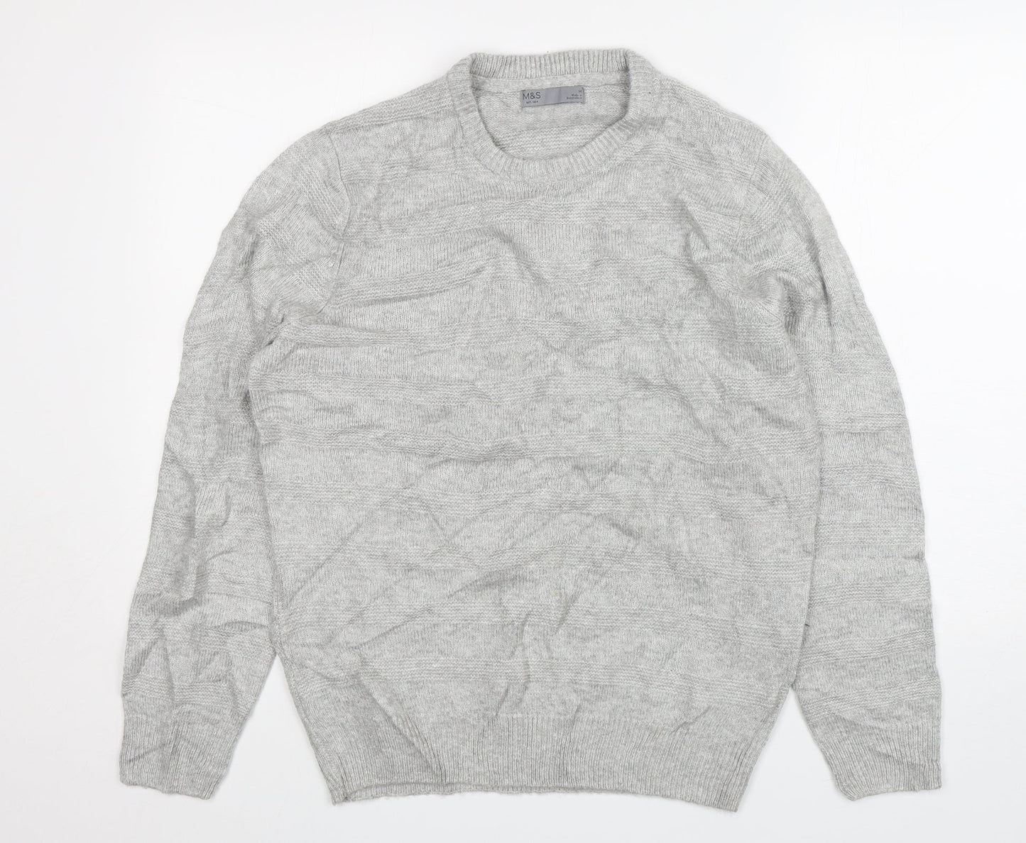 M&S Mens Grey Round Neck  Acrylic Pullover Jumper Size M