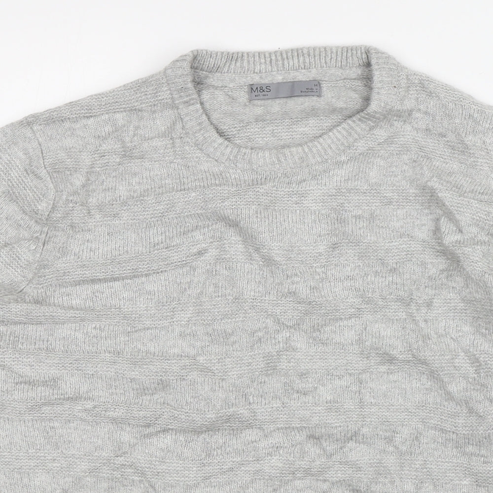 M&S Mens Grey Round Neck  Acrylic Pullover Jumper Size M