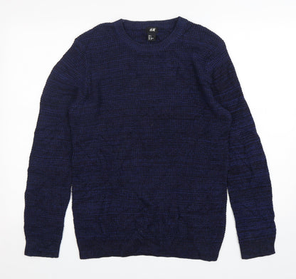 H&M Mens Blue Round Neck  Acrylic Pullover Jumper Size S