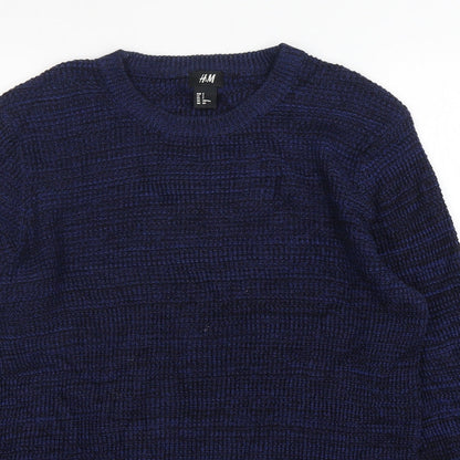 H&M Mens Blue Round Neck  Acrylic Pullover Jumper Size S