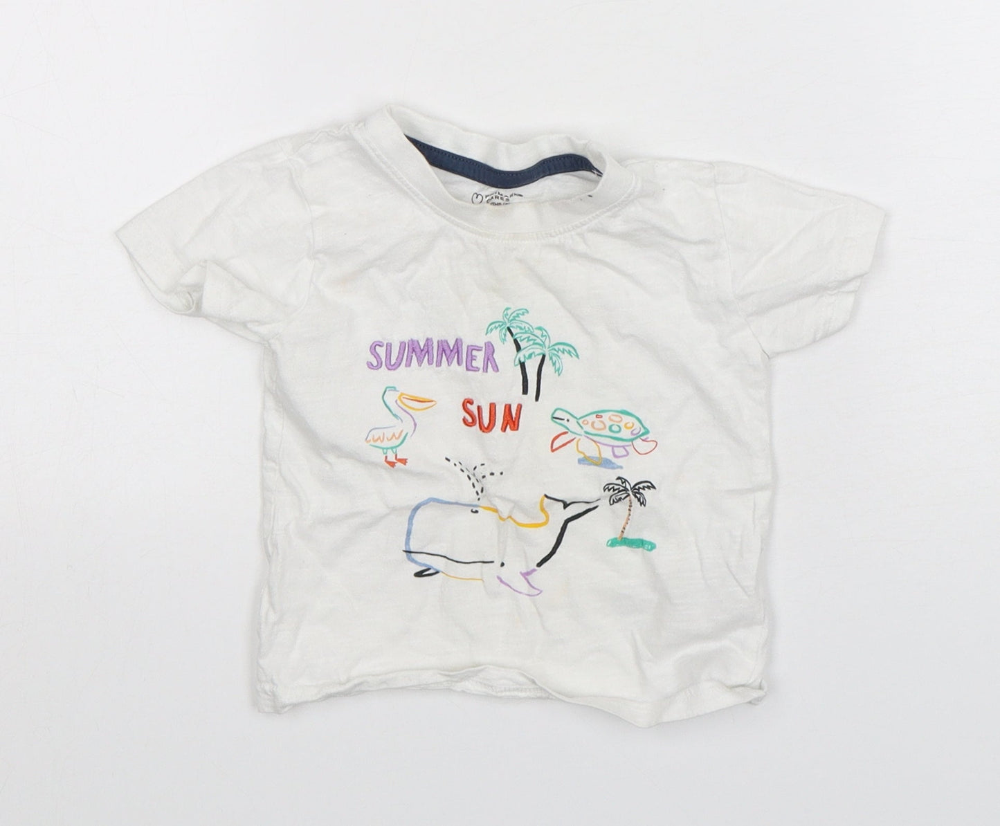 Primark Boys White  Cotton Basic T-Shirt Size 12-18 Months Round Neck
