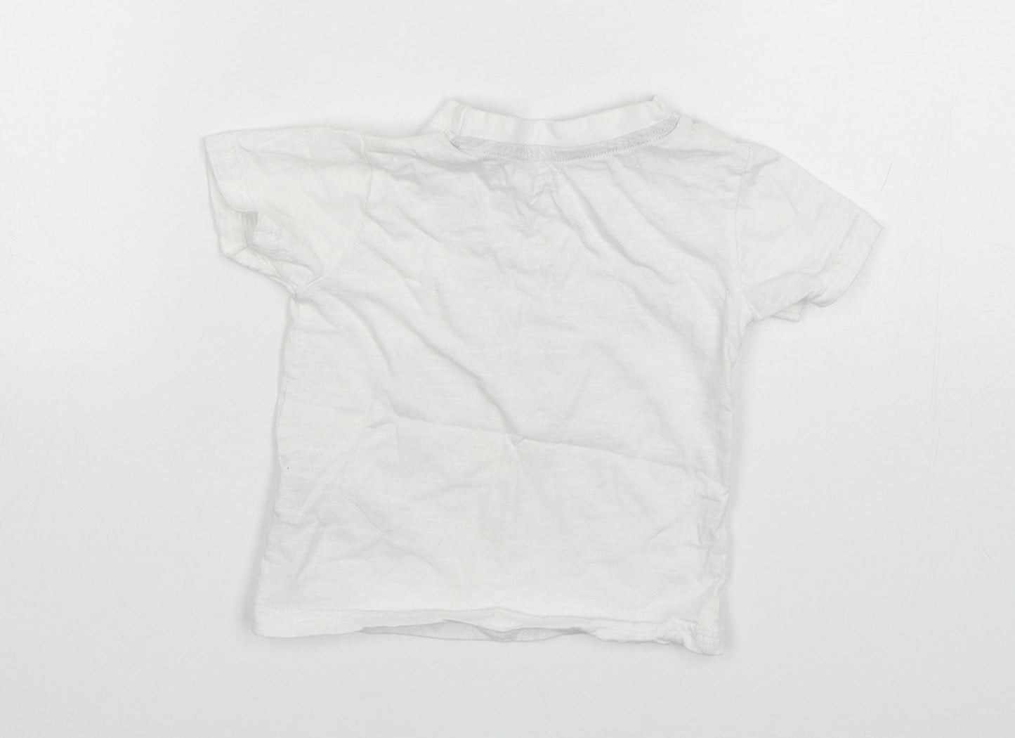 Primark Boys White  Cotton Basic T-Shirt Size 12-18 Months Round Neck