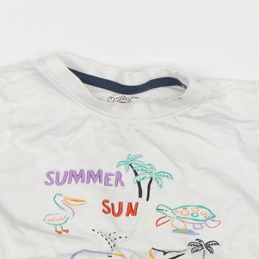 Primark Boys White  Cotton Basic T-Shirt Size 12-18 Months Round Neck