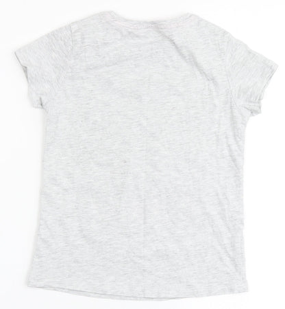PEP & CO Girls Grey  Cotton Basic T-Shirt Size 7-8 Years Round Neck  - All about having fun
