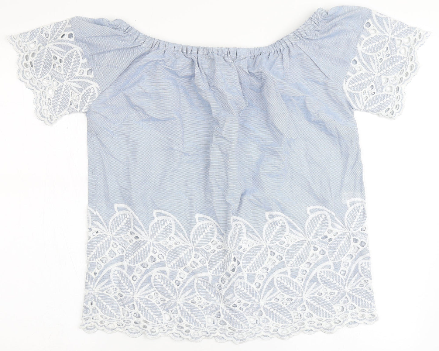 F&F Womens Blue  100% Cotton Basic Blouse Size 8 Off the Shoulder