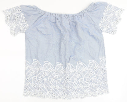 F&F Womens Blue  100% Cotton Basic Blouse Size 8 Off the Shoulder