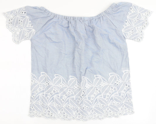 F&F Womens Blue  100% Cotton Basic Blouse Size 8 Off the Shoulder