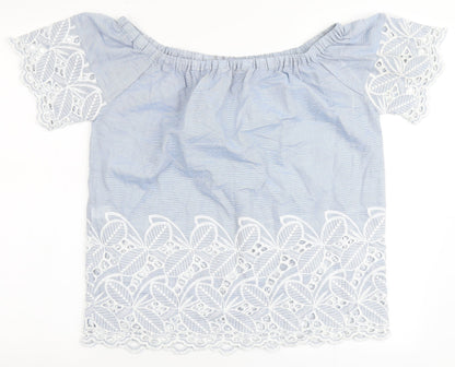 F&F Womens Blue  100% Cotton Basic Blouse Size 8 Off the Shoulder