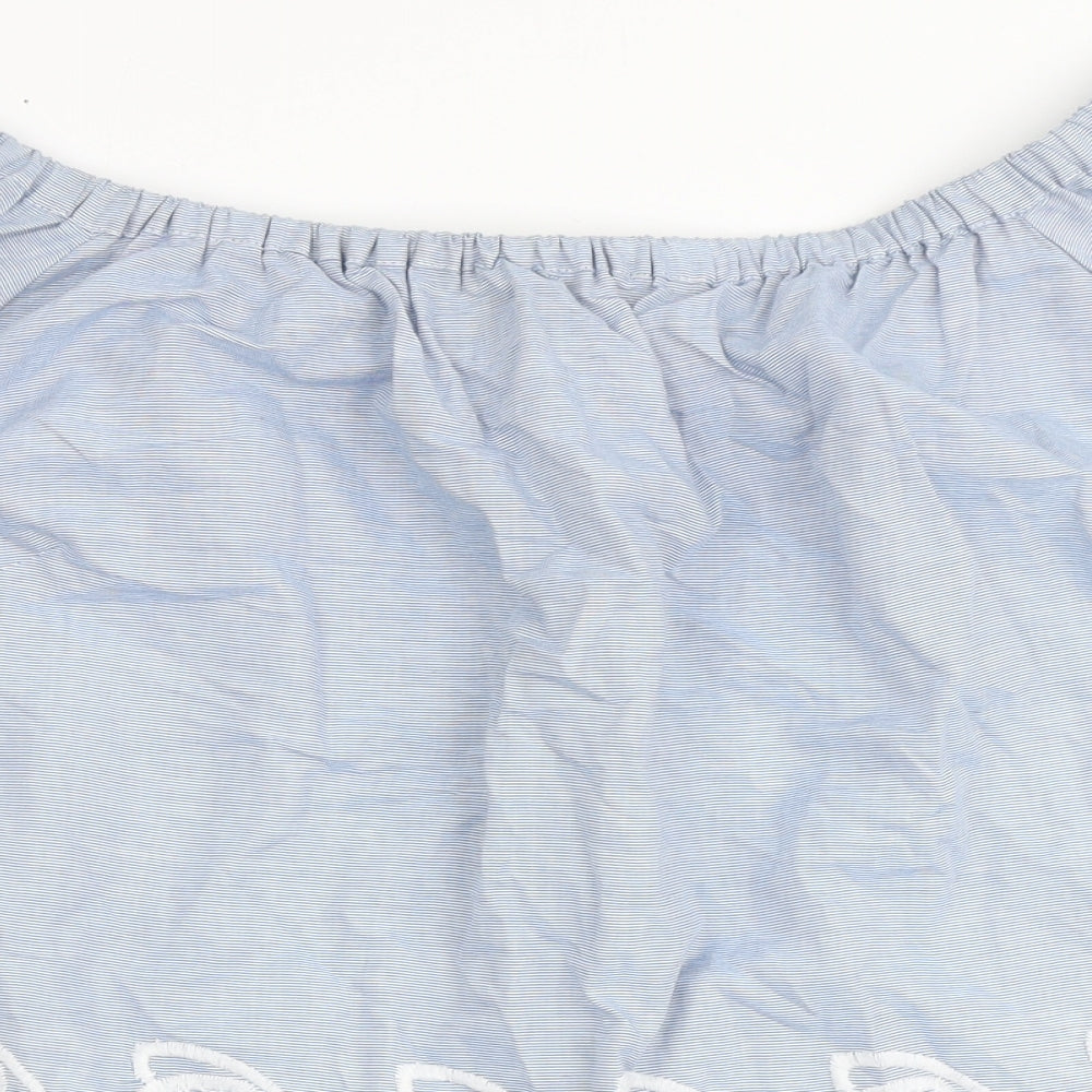 F&F Womens Blue  100% Cotton Basic Blouse Size 8 Off the Shoulder