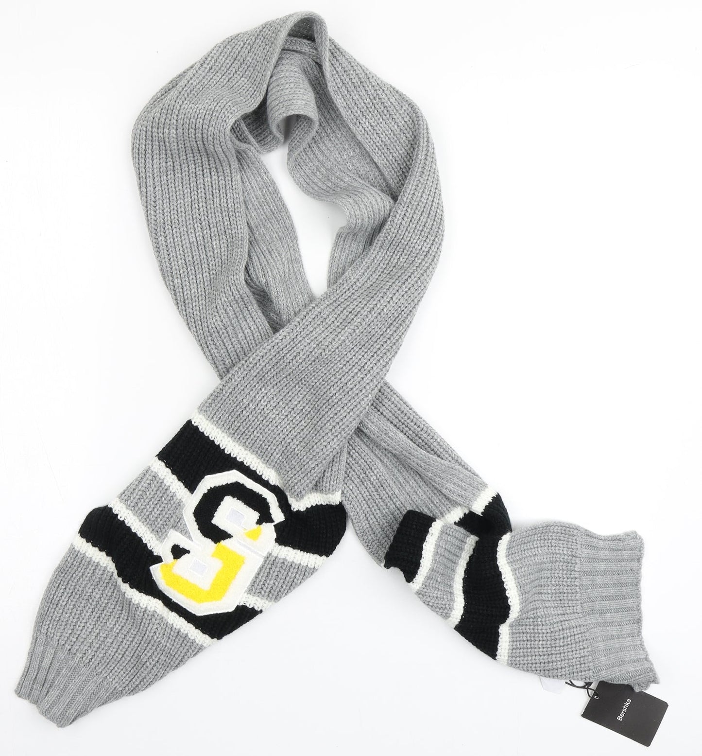 Bershka Mens Grey Striped Acrylic Scarf  One Size