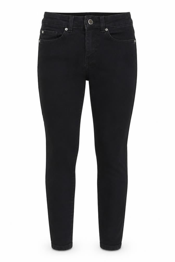 Front view of Denim & Co. women’s black cotton skinny jeans, size UK 8, 25-inch leg regular zip