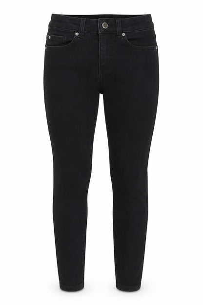 Front view of Denim & Co. women’s black cotton skinny jeans, size UK 8, 25-inch leg regular zip