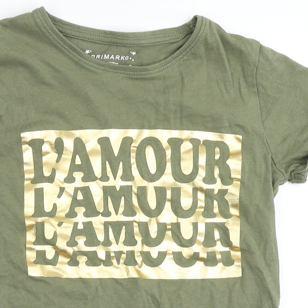 Primark Girls Green  100% Cotton Basic T-Shirt Size 7-8 Years Round Neck  - L'Amour