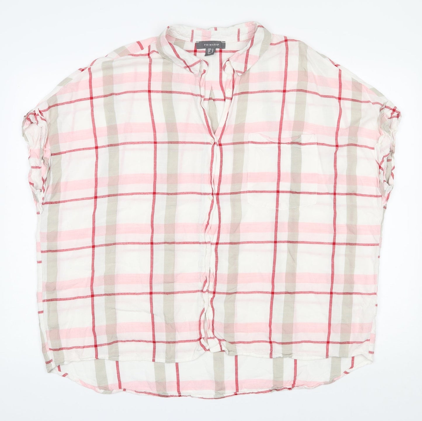 Primark Womens Ivory Check Viscose Basic Button-Up Size 14 Collared