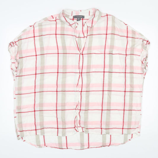 Primark Womens Ivory Check Viscose Basic Button-Up Size 14 Collared