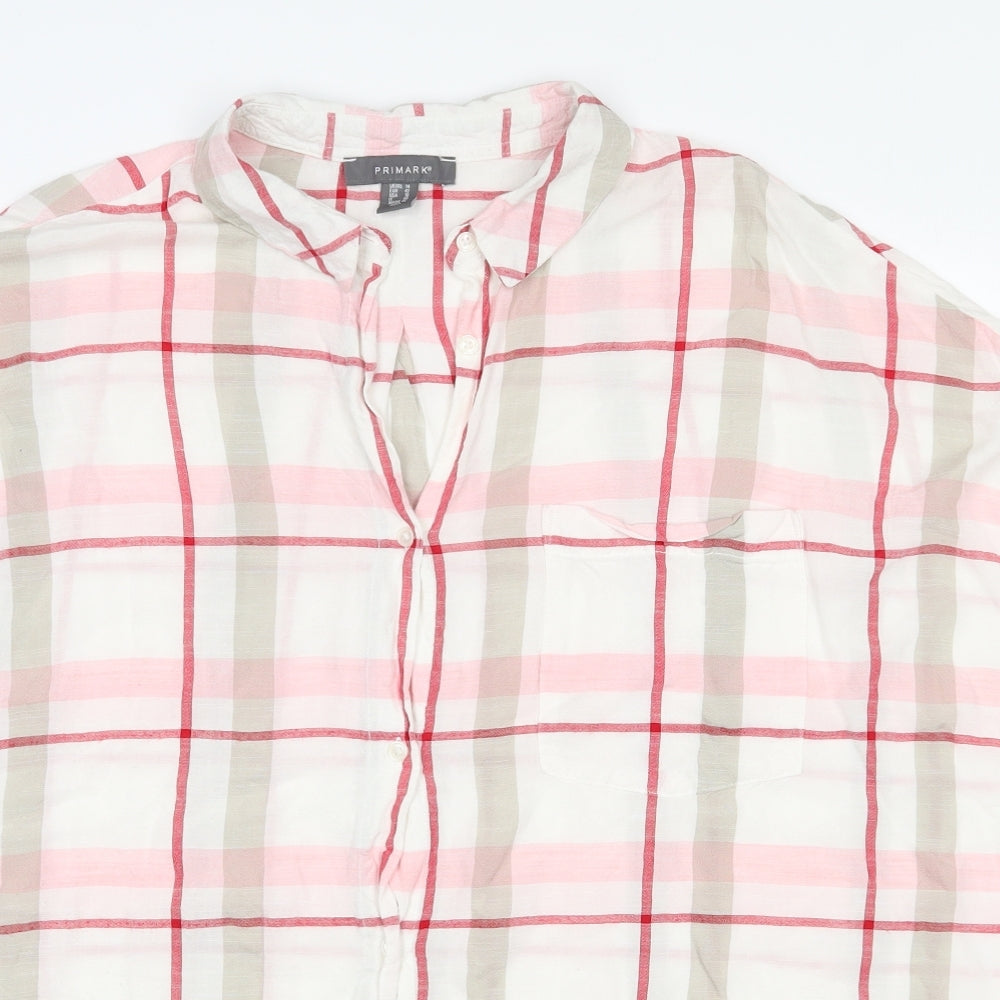 Primark Womens Ivory Check Viscose Basic Button-Up Size 14 Collared