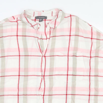 Primark Womens Ivory Check Viscose Basic Button-Up Size 14 Collared