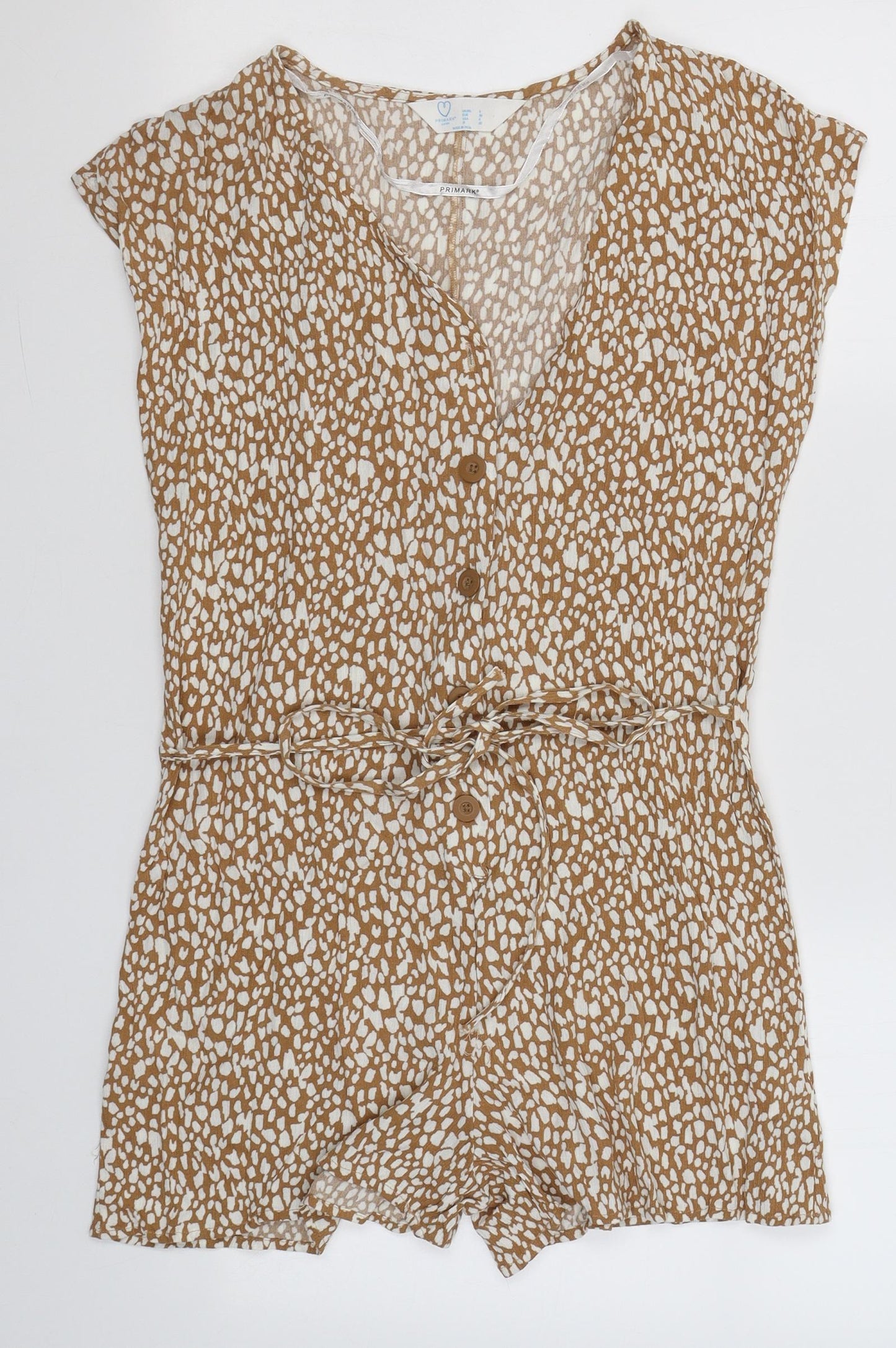 Primark Womens Yellow Spotted Cotton Romper One-Piece Size 8 L3 in Button