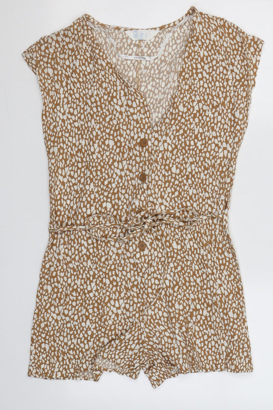 Primark Womens Yellow Spotted Cotton Romper One-Piece Size 8 L3 in Button