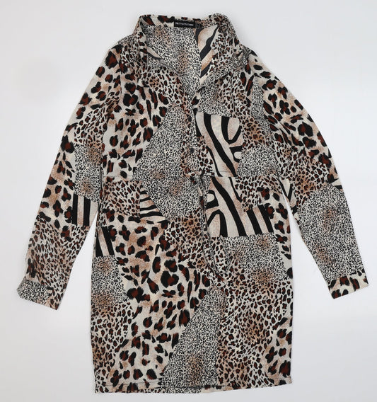 PRETTYLITTLETHING Womens Multicoloured Animal Print Polyester A-Line  Size 6  Collared  - leopard Print