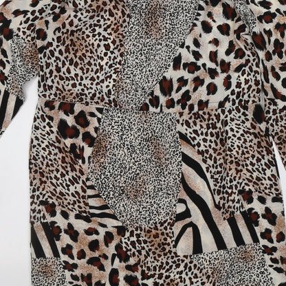 PRETTYLITTLETHING Womens Multicoloured Animal Print Polyester A-Line  Size 6  Collared  - leopard Print