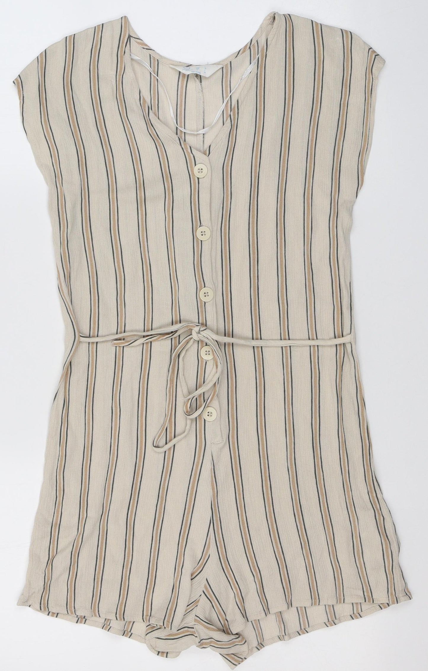 Primark Womens Beige Striped Viscose Playsuit One-Piece Size 6 L3 in