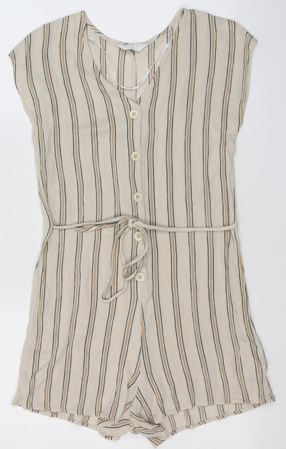 Primark Womens Beige Striped Viscose Playsuit One-Piece Size 6 L3 in