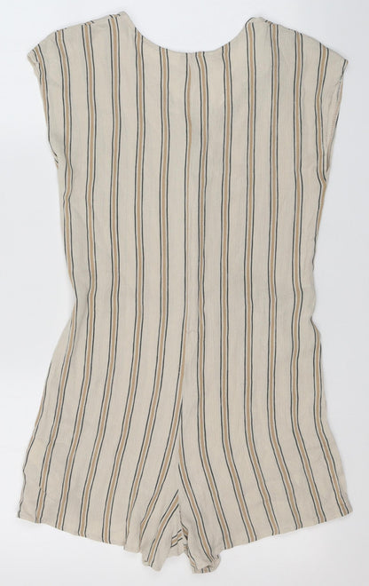 Primark Womens Beige Striped Viscose Playsuit One-Piece Size 6 L3 in
