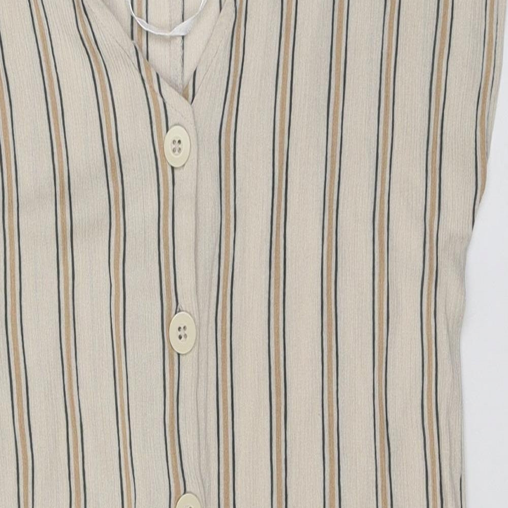 Primark Womens Beige Striped Viscose Playsuit One-Piece Size 6 L3 in