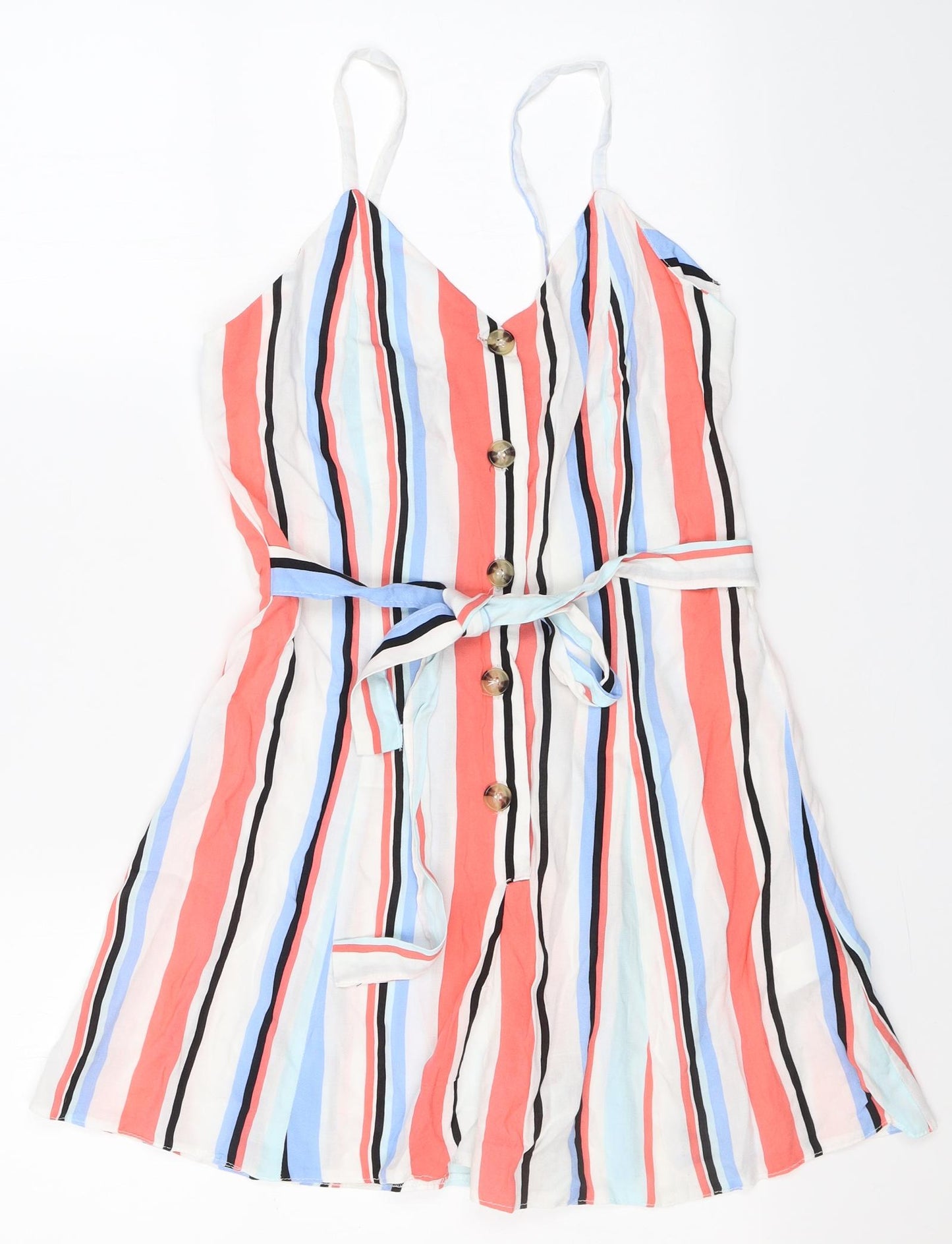 Primark Womens Multicoloured Striped Viscose Playsuit One-Piece Size 6 L3 in Button