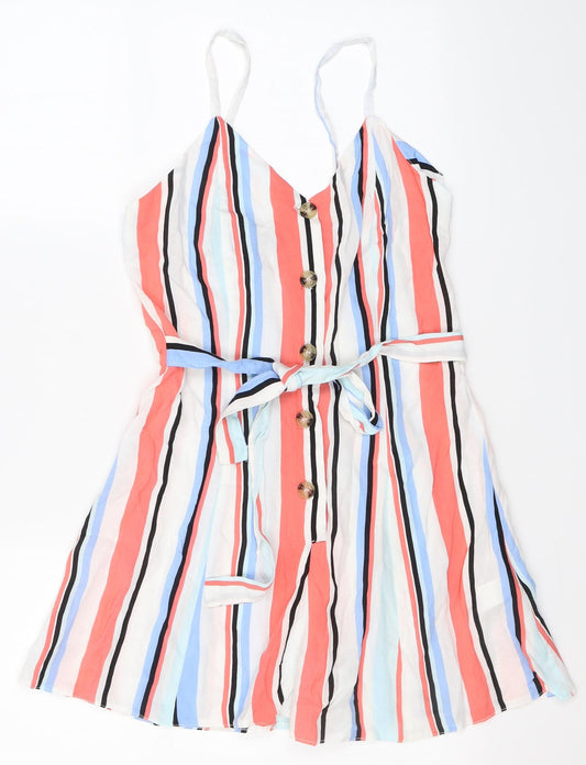 Primark Womens Multicoloured Striped Viscose Playsuit One-Piece Size 6 L3 in Button
