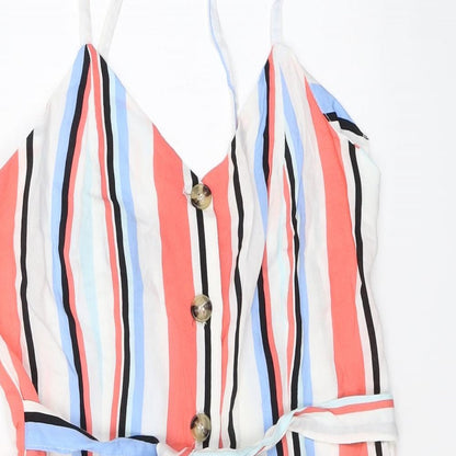 Primark Womens Multicoloured Striped Viscose Playsuit One-Piece Size 6 L3 in Button