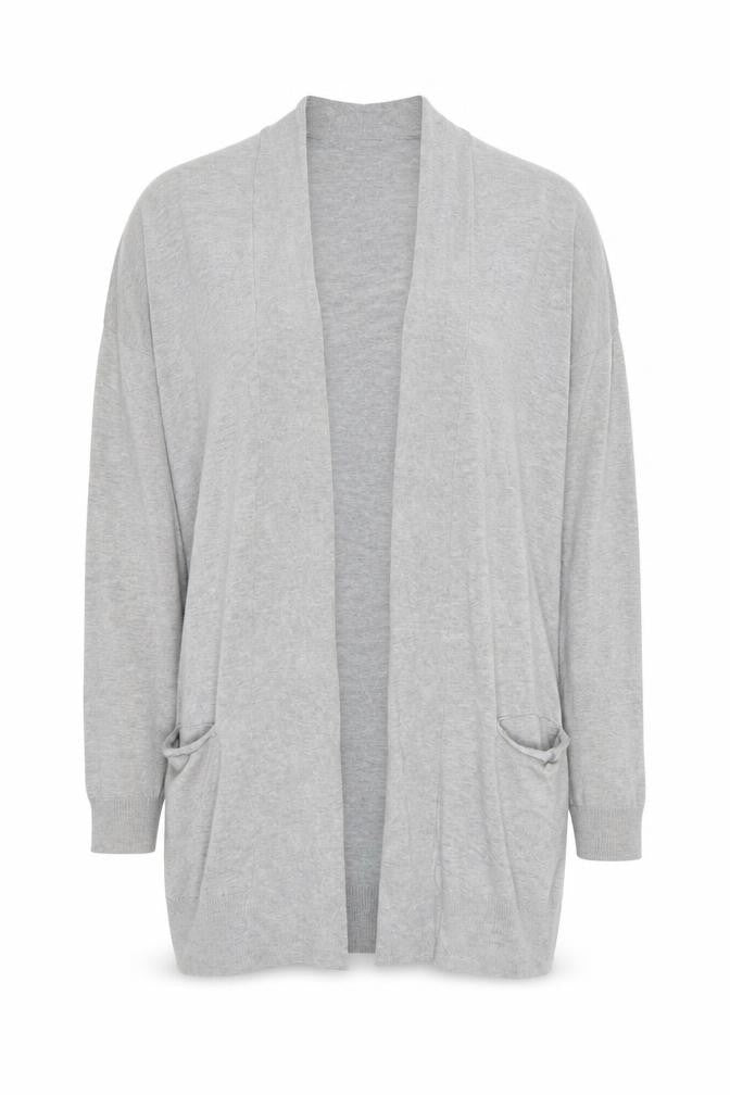 Front view of Atmosphere women’s grey v-neck viscose cardigan jumper, size UK 10