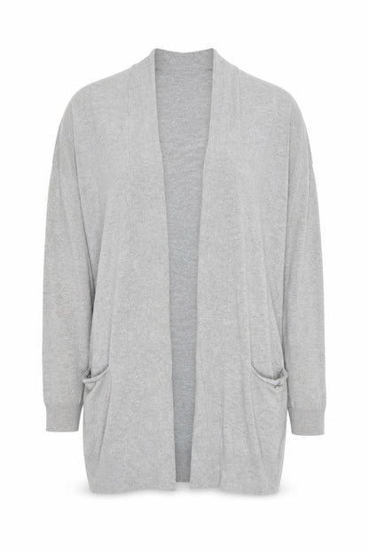 Front view of Atmosphere women’s grey v-neck viscose cardigan jumper, size UK 10