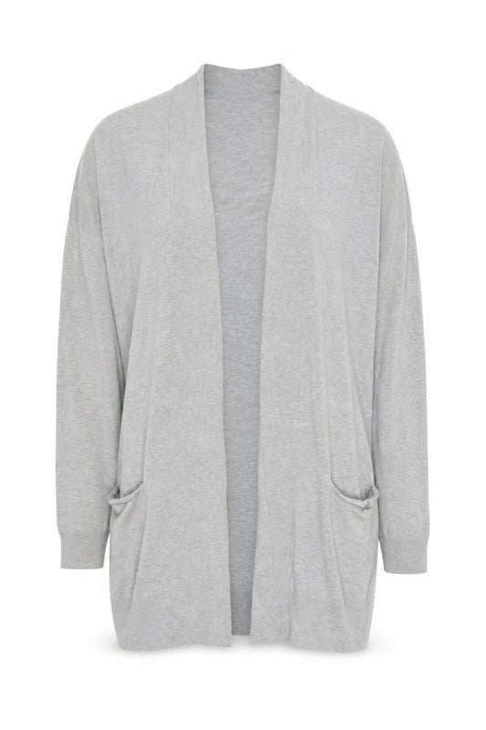 Front view of Atmosphere women’s grey v-neck viscose cardigan jumper, size UK 10