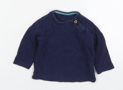 Marks and Spencer Boys Blue  Cotton Basic T-Shirt Size 3-6 Months Crew Neck Button