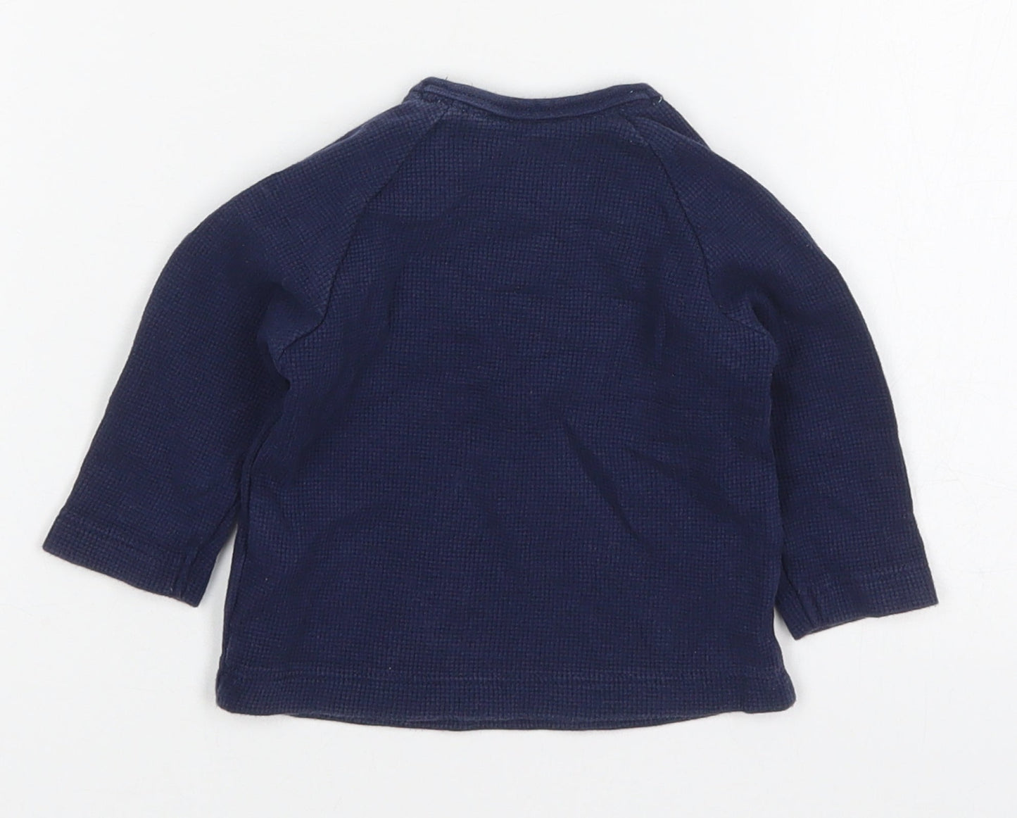 Marks and Spencer Boys Blue  Cotton Basic T-Shirt Size 3-6 Months Crew Neck Button