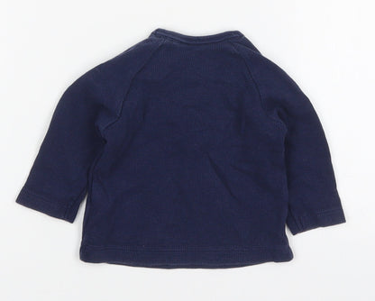 Marks and Spencer Boys Blue  Cotton Basic T-Shirt Size 3-6 Months Crew Neck Button
