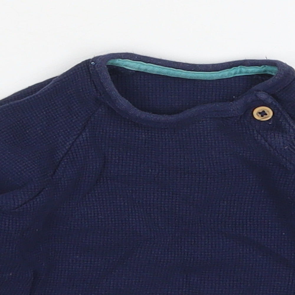 Marks and Spencer Boys Blue  Cotton Basic T-Shirt Size 3-6 Months Crew Neck Button