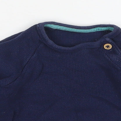 Marks and Spencer Boys Blue  Cotton Basic T-Shirt Size 3-6 Months Crew Neck Button