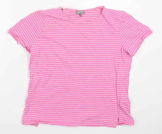First Avenue Womens Pink Striped Cotton Basic T-Shirt Size S Crew Neck