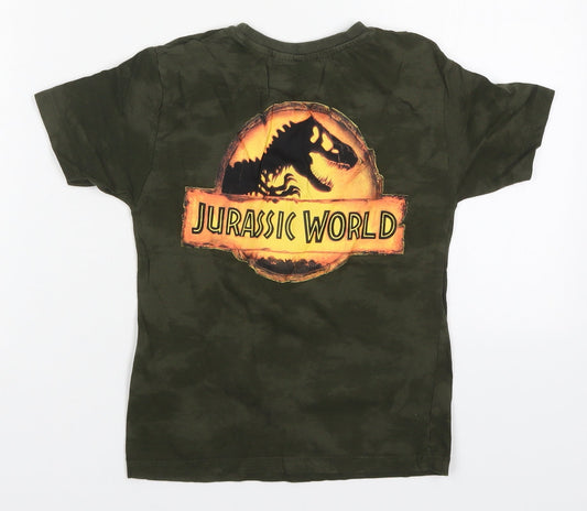 Primark Boys Green  Cotton Basic T-Shirt Size 4-5 Years Crew Neck Pullover - Jurassic World