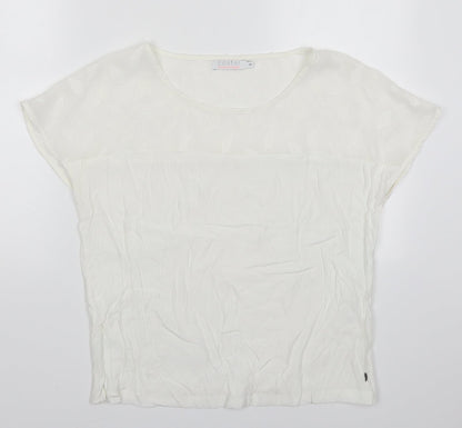 Coster Womens White  Viscose Basic Blouse Size 8 Round Neck - Leaf Pattern