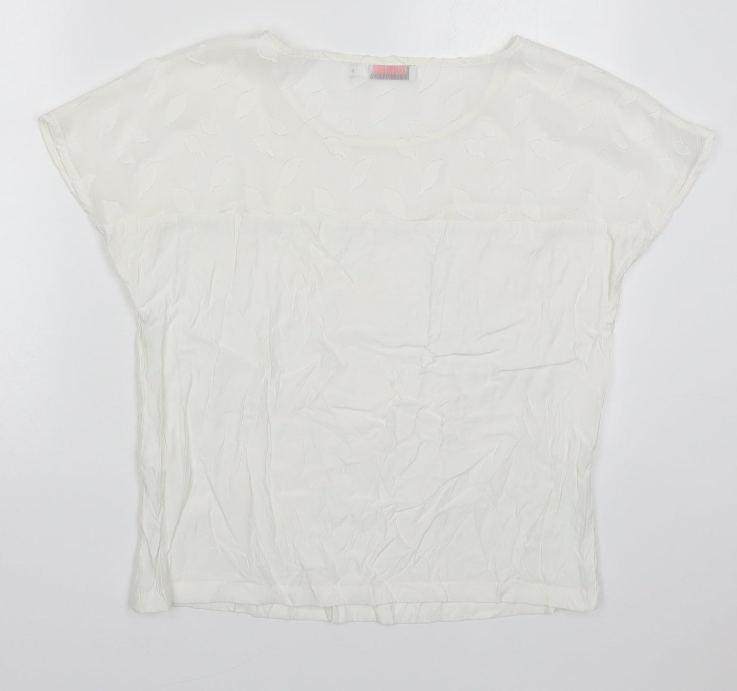Coster Womens White  Viscose Basic Blouse Size 8 Round Neck - Leaf Pattern