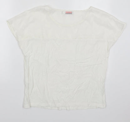 Coster Womens White  Viscose Basic Blouse Size 8 Round Neck - Leaf Pattern