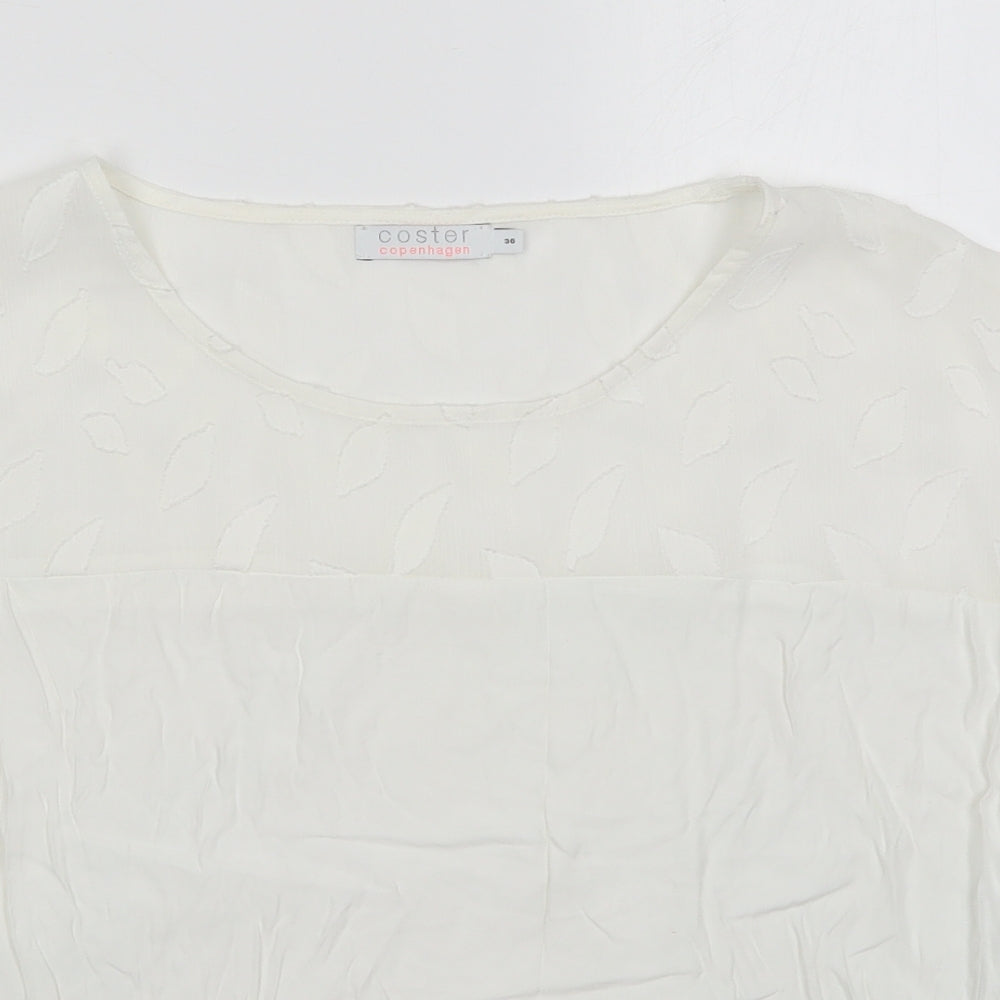 Coster Womens White  Viscose Basic Blouse Size 8 Round Neck - Leaf Pattern